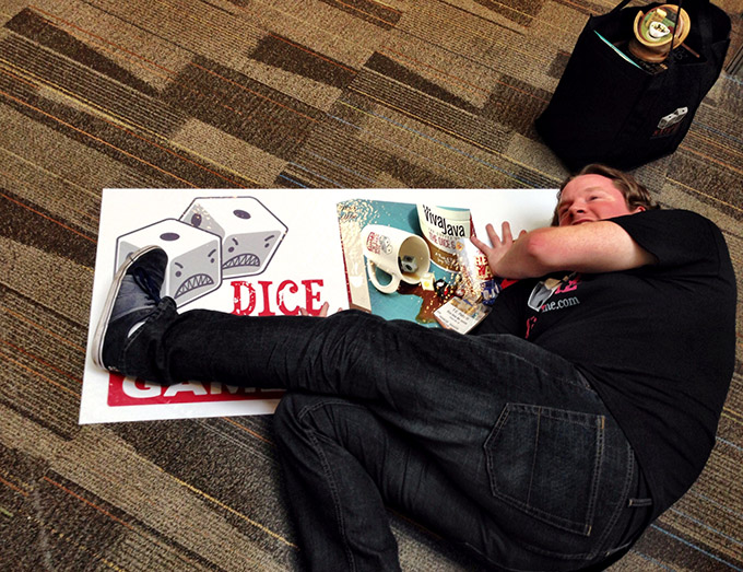 TC cuddles up with the Dice Hate Me Games floor cling - proving, once again, that I can't have nice things.