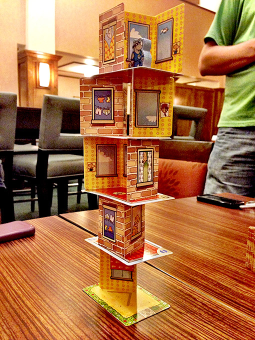 One of the surprise hits of the con was HABA's Rhino Hero. In this card-stacking game, players stack cards and play cards from their hand to challenge other players, trying their best not to knock over the ever-growing tower. It was so good to see HABA at GenCon - their first time at the show - but guaranteed not to be their last!