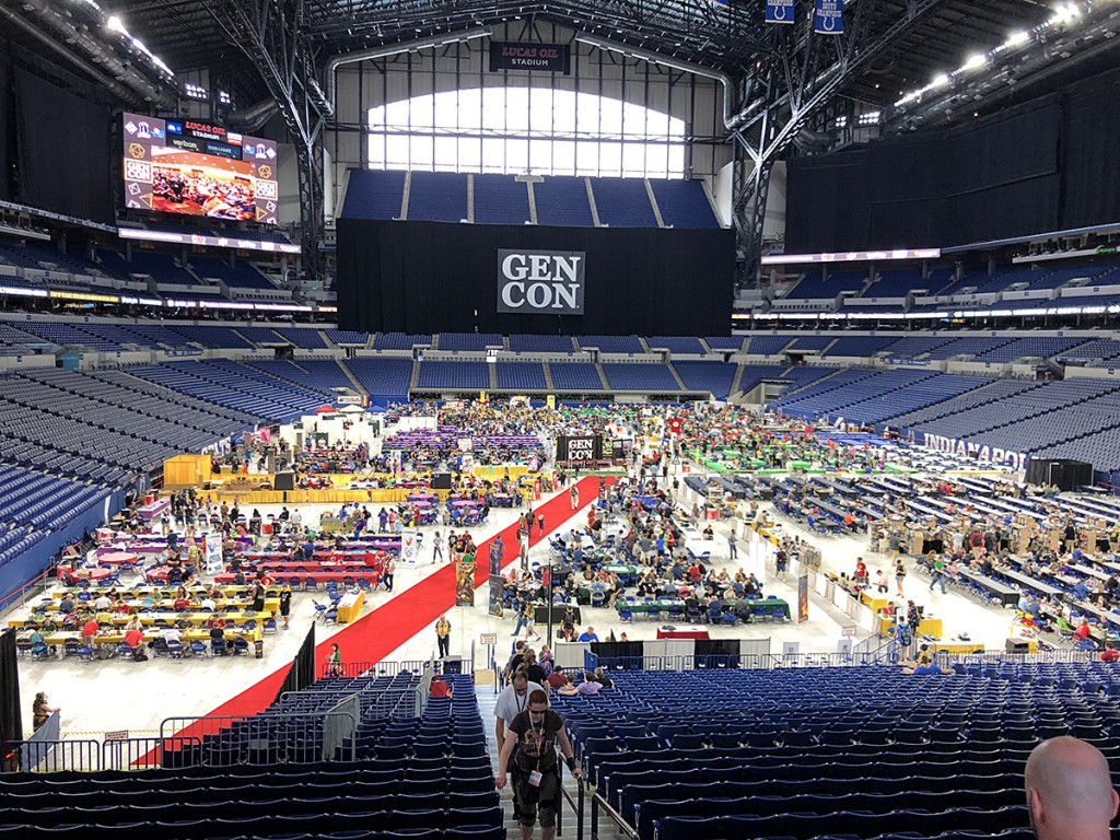 Gen Con has slowly expanded into Lucas Oil Stadium over the years, but this was the first year where panels and a lot of events drew even more crowds over there. I had never been inside the stadium before this year, but I'm here to tell you that it's totally awesome! So much space, so much light, and such fresh air. Plus, tons of awesome games to check out!