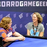 Wingspan designer Elizabeth Hargrave doing an interview in the Boardgamegeek booth.